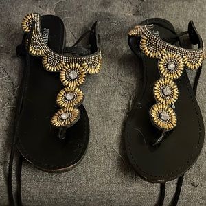 Black Ankle/Leg Tie Sandals